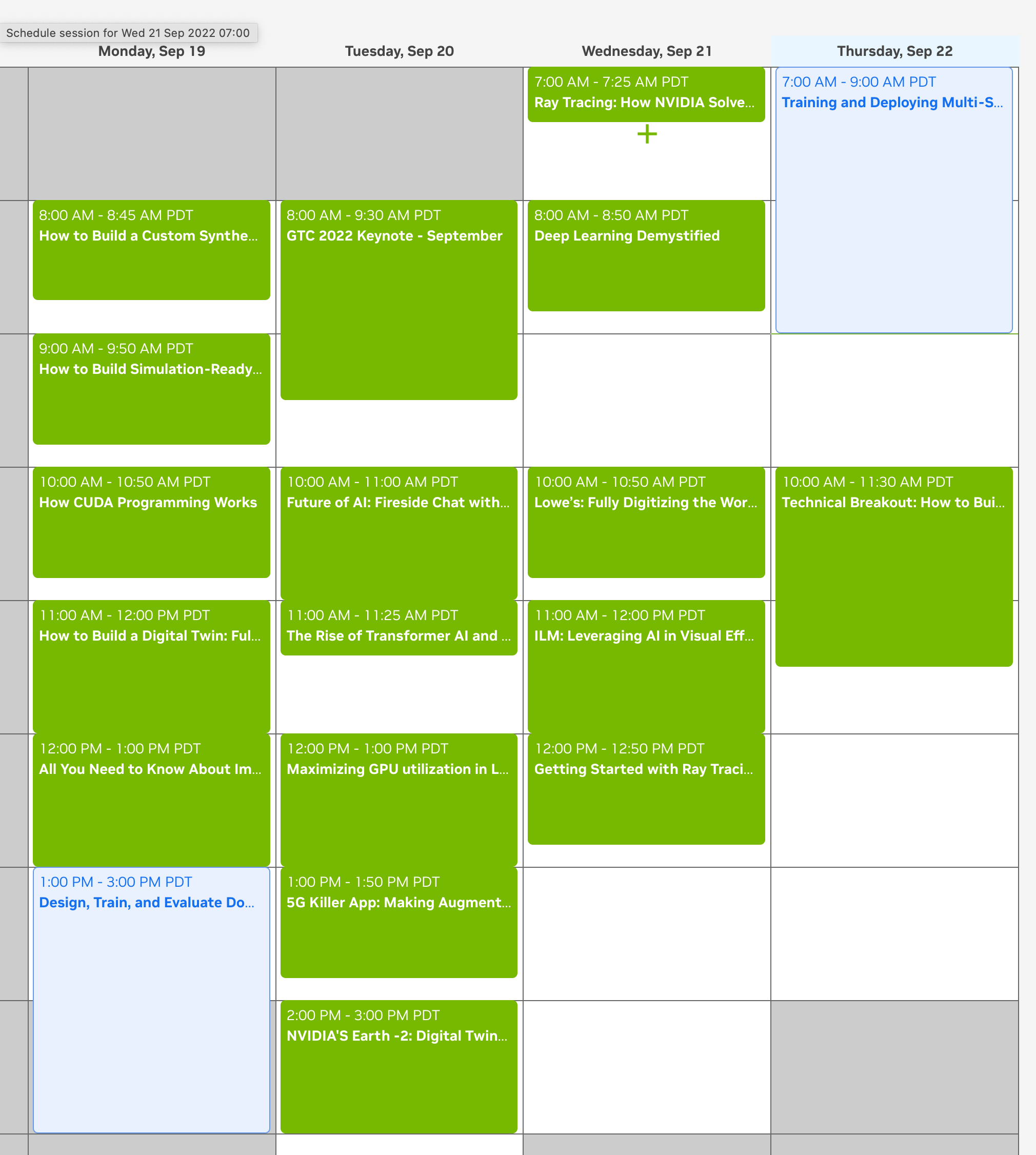 GTC 2022 Schedule